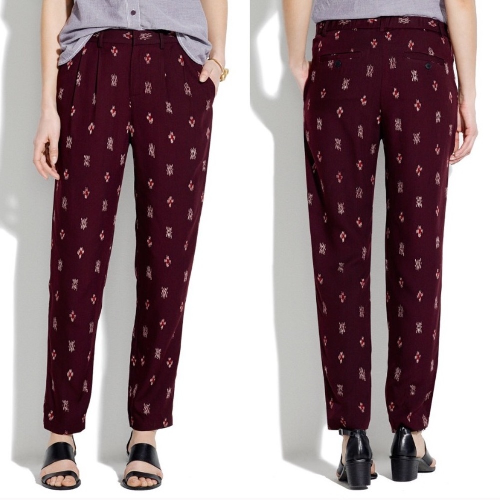 Madewell Burgundy Delancey Ikat Printed Relaxed Trousers